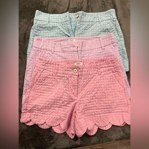 Crown & Ivy Women's Scalloped Shorts - Pink, Lavender, Light Blue set of 3